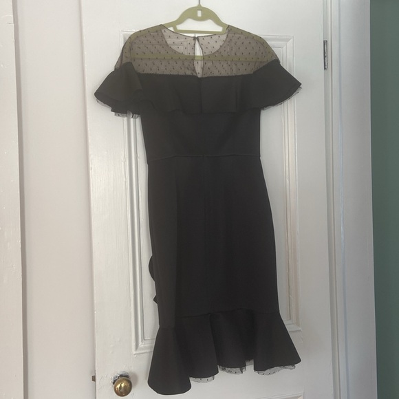 NWT Marchesa Notte Little Black Dress with Polkadot Mesh Detail - Picture 2 of 10
